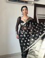 Fantabulous Stunning 1-Minute Ready To Wear Black Cotton Silk Saree