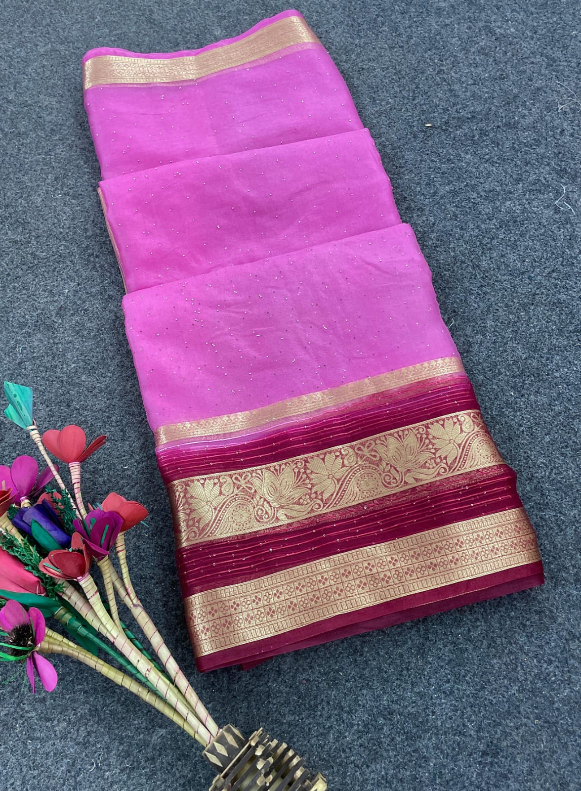 Mesmeric Dark Pink Organza Silk Saree With Evanescent Blouse Piece