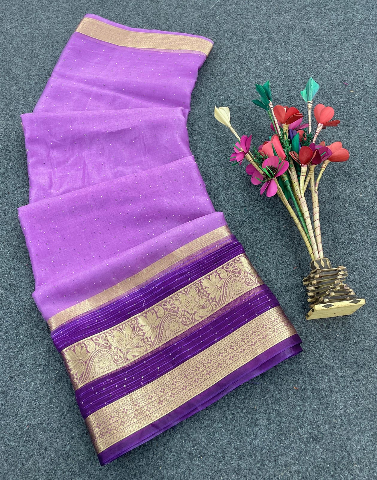 Winsome Lavender Organza Silk Saree With Adorning Blouse Piece