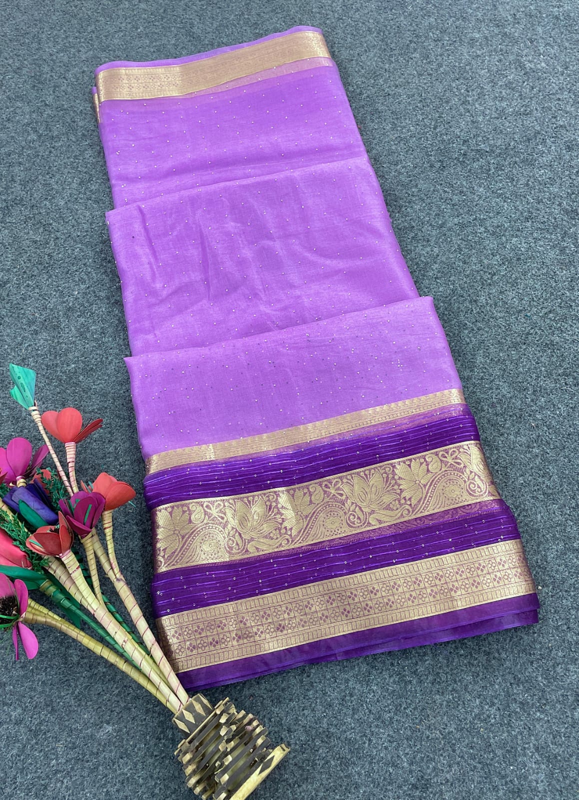 Winsome Lavender Organza Silk Saree With Adorning Blouse Piece