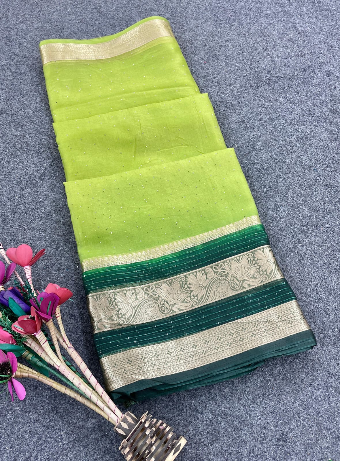 Beguiling Parrot Organza Silk Saree With Capricious Blouse Piece