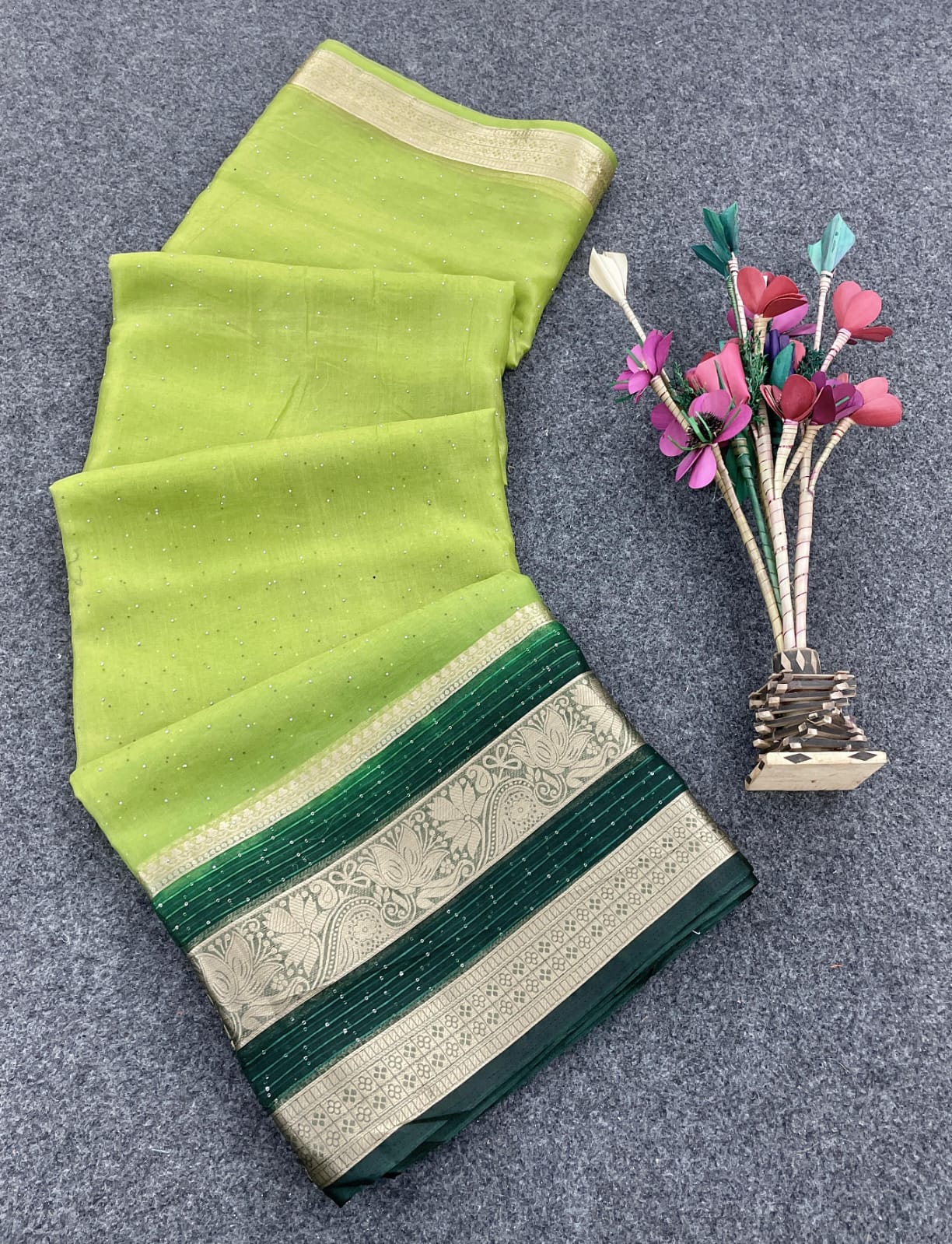 Beguiling Parrot Organza Silk Saree With Capricious Blouse Piece