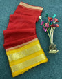 Inimitable Red Organza Silk Saree With Skinny Blouse Piece