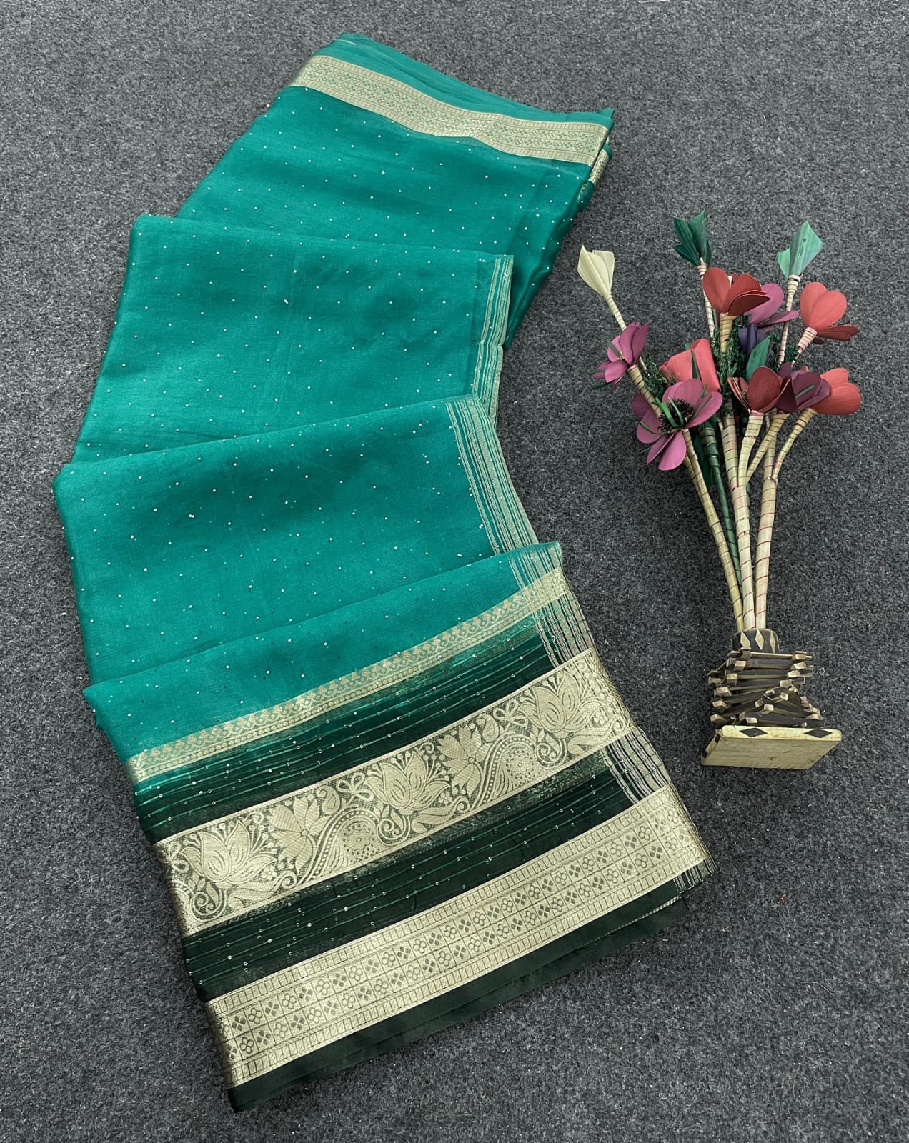 Blissful Sea Green Organza Silk Saree With Epiphany Blouse Piece