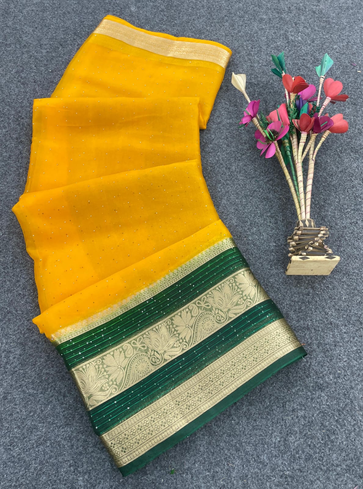 Ineffable Yellow Organza Silk Saree With Stylish Blouse Piece