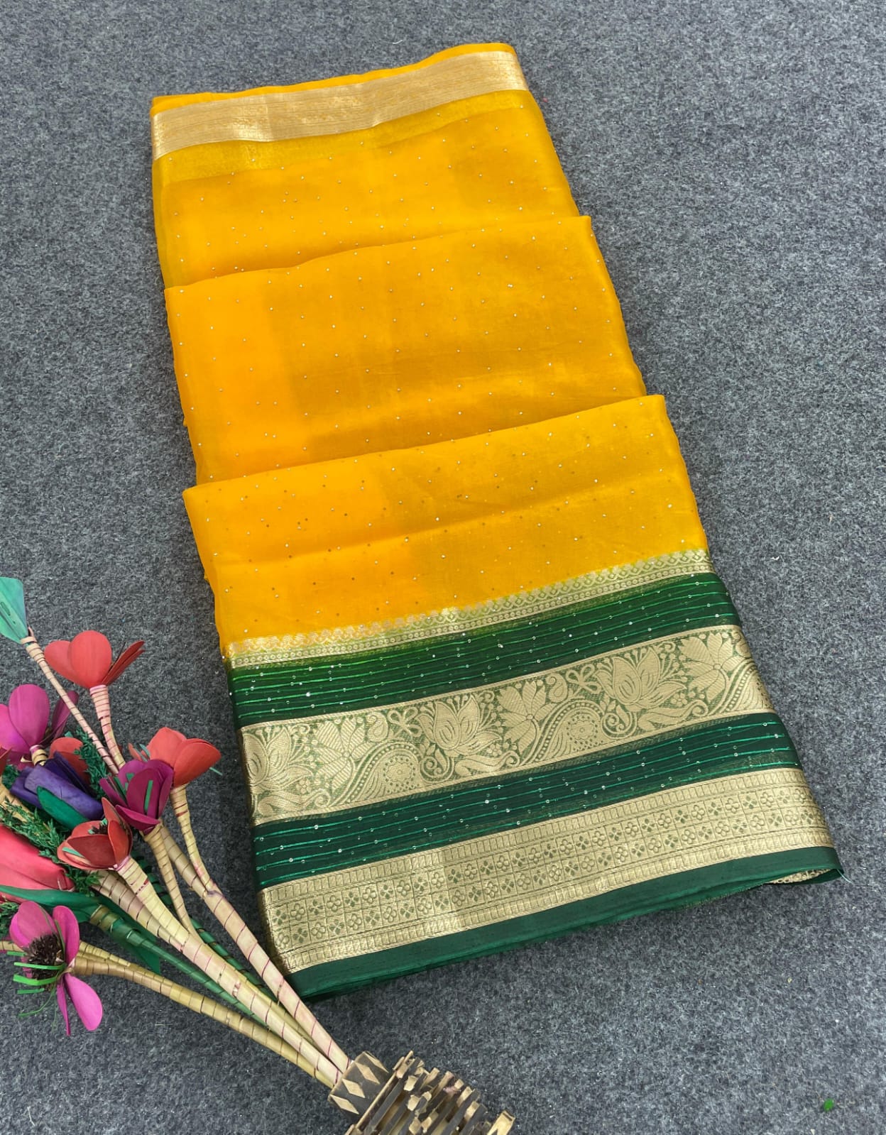 Ineffable Yellow Organza Silk Saree With Stylish Blouse Piece