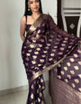 Ethnic 1-Minute Ready To Wear Dark Purple Cotton Silk Saree