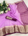 Prodigal Lavender Orgenza Silk Saree With Posh Blouse Piece