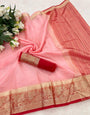 Improbable Pink Orgenza Silk Saree With Rhapsody Blouse Piece