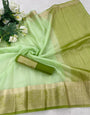 Exuberant Pista Orgenza Silk Saree With Glamorous Blouse Piece