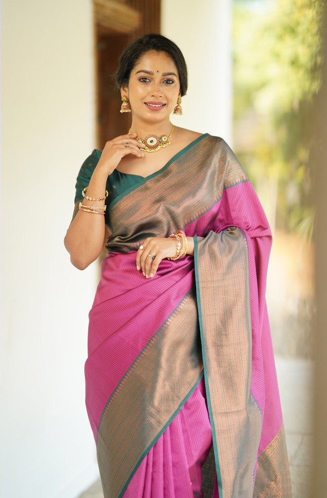 Zephyr Dark Pink Soft Silk Saree With Dazzling Blouse Piece