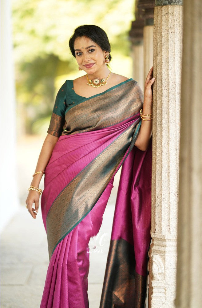 Zephyr Dark Pink Soft Silk Saree With Dazzling Blouse Piece