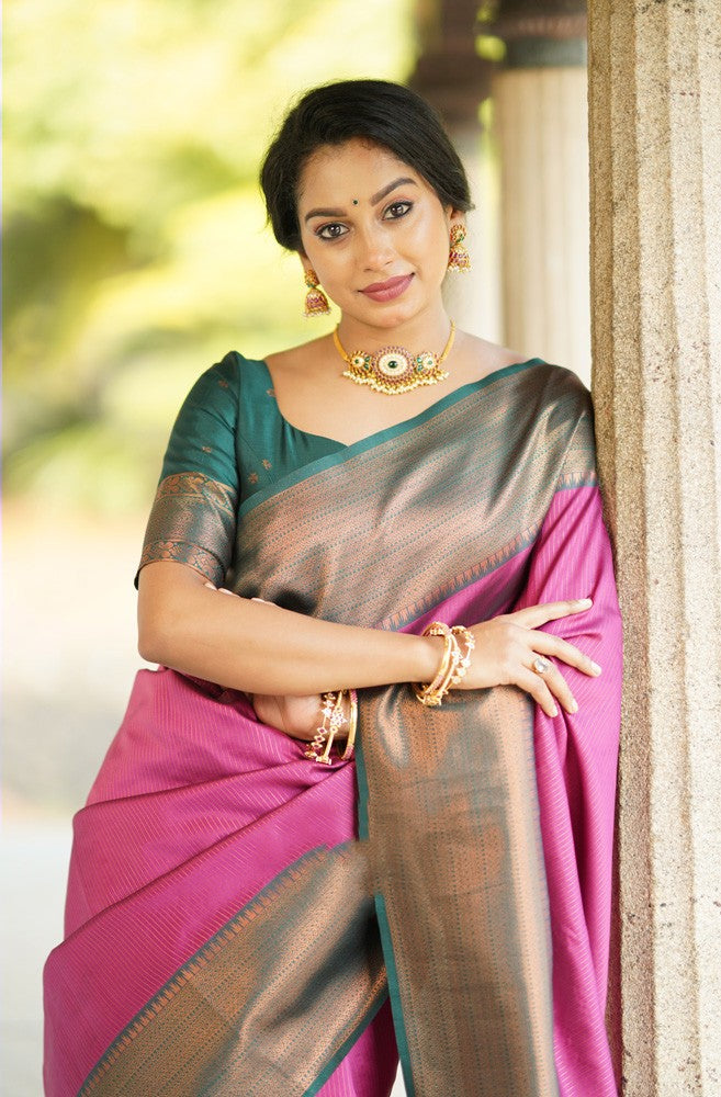 Zephyr Dark Pink Soft Silk Saree With Dazzling Blouse Piece