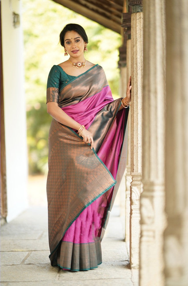 Zephyr Dark Pink Soft Silk Saree With Dazzling Blouse Piece