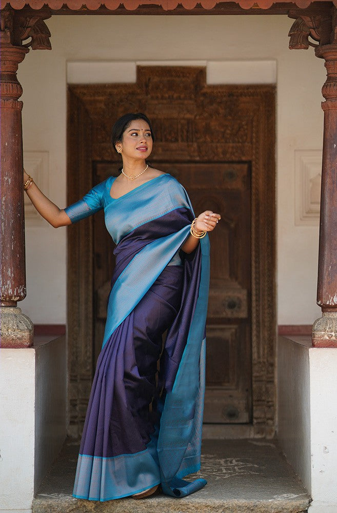 Opulent Navy Blue Soft Silk Saree With Unique Blouse Piece