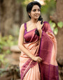 Most Flattering Peach Soft Silk Saree With Stunner Blouse Piece