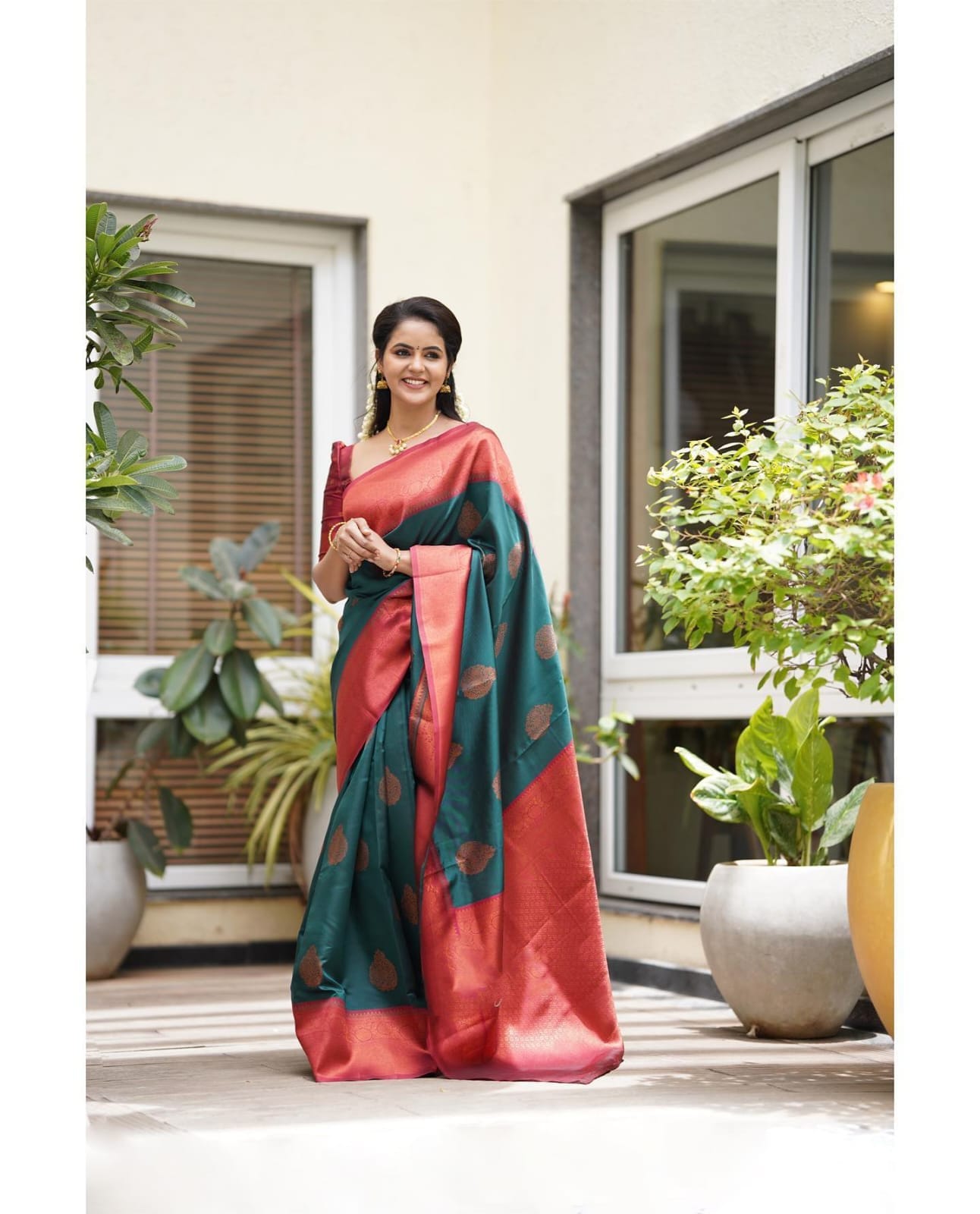 Mellifluous Rama Soft Silk Saree With Nemesis Blouse Piece