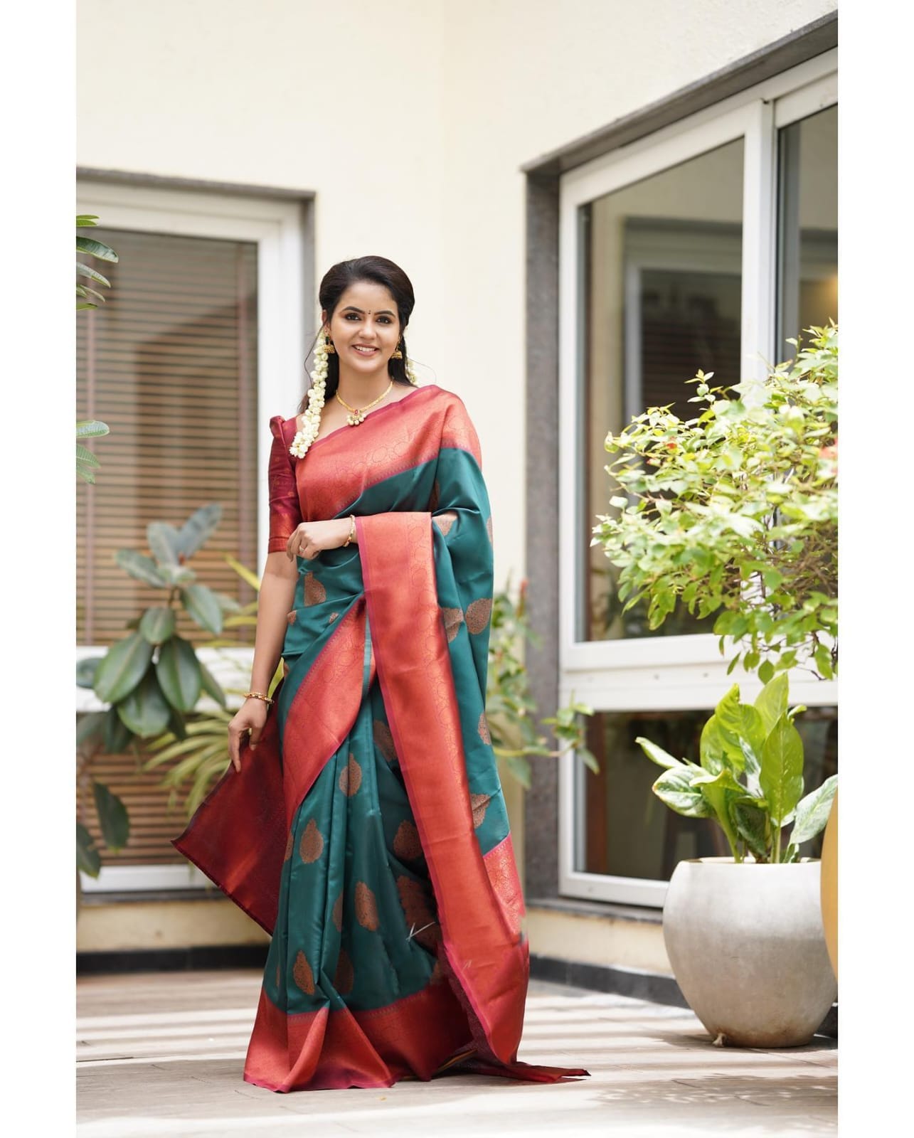 Mellifluous Rama Soft Silk Saree With Nemesis Blouse Piece