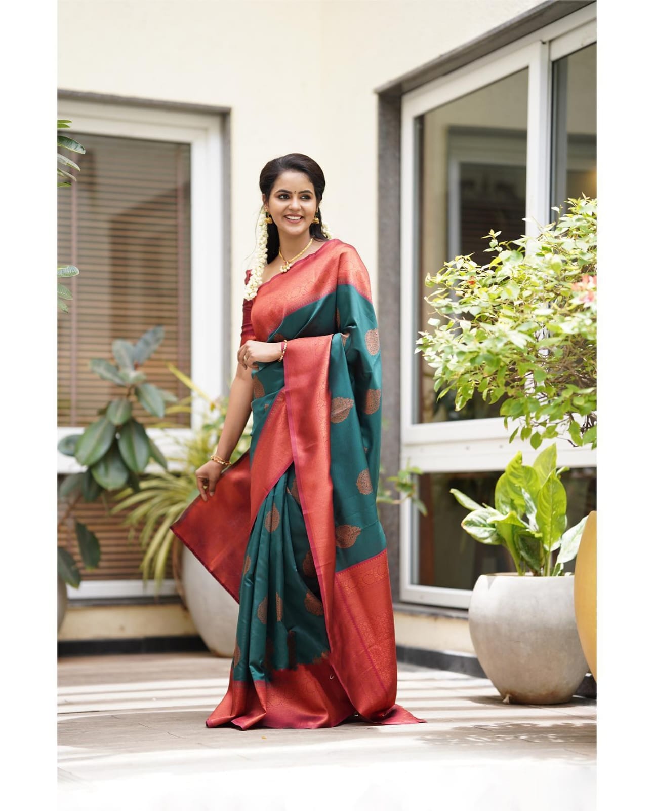 Mellifluous Rama Soft Silk Saree With Nemesis Blouse Piece