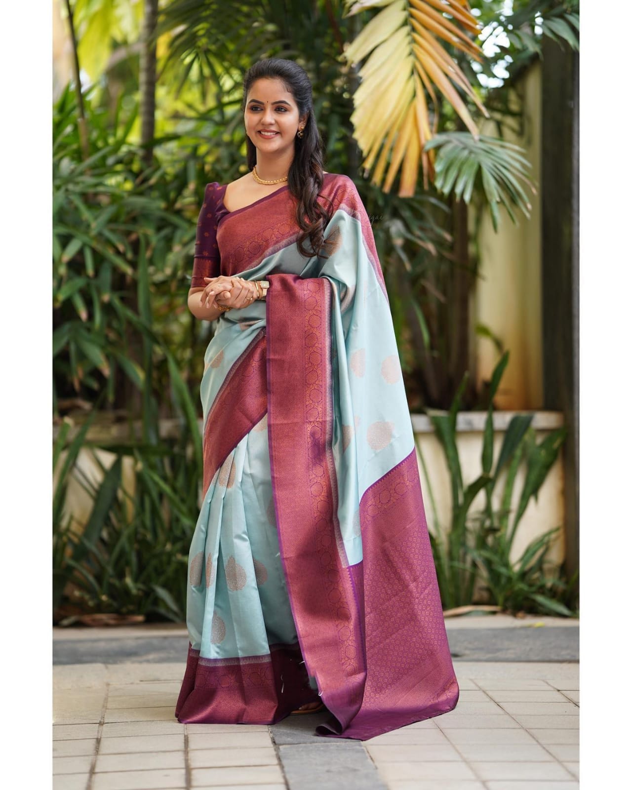 Moiety Sky Soft Silk Saree With Palimpsest Blouse Piece