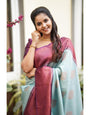 Moiety Sky Soft Silk Saree With Palimpsest Blouse Piece