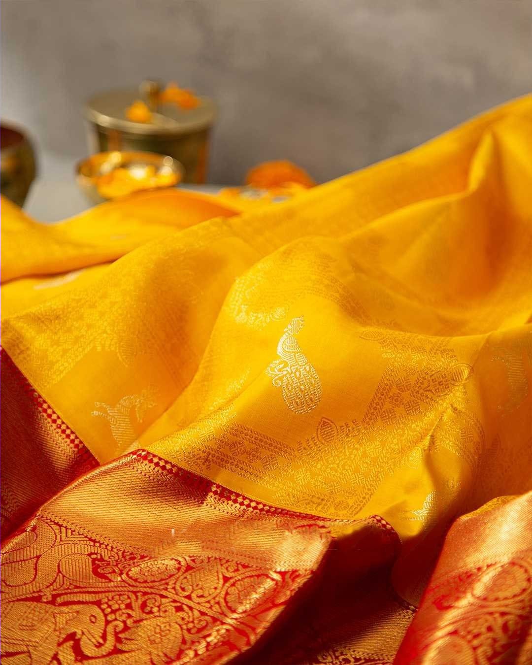 Preferable Yellow Soft Banarasi Silk Saree With Fugacious Blouse Piece