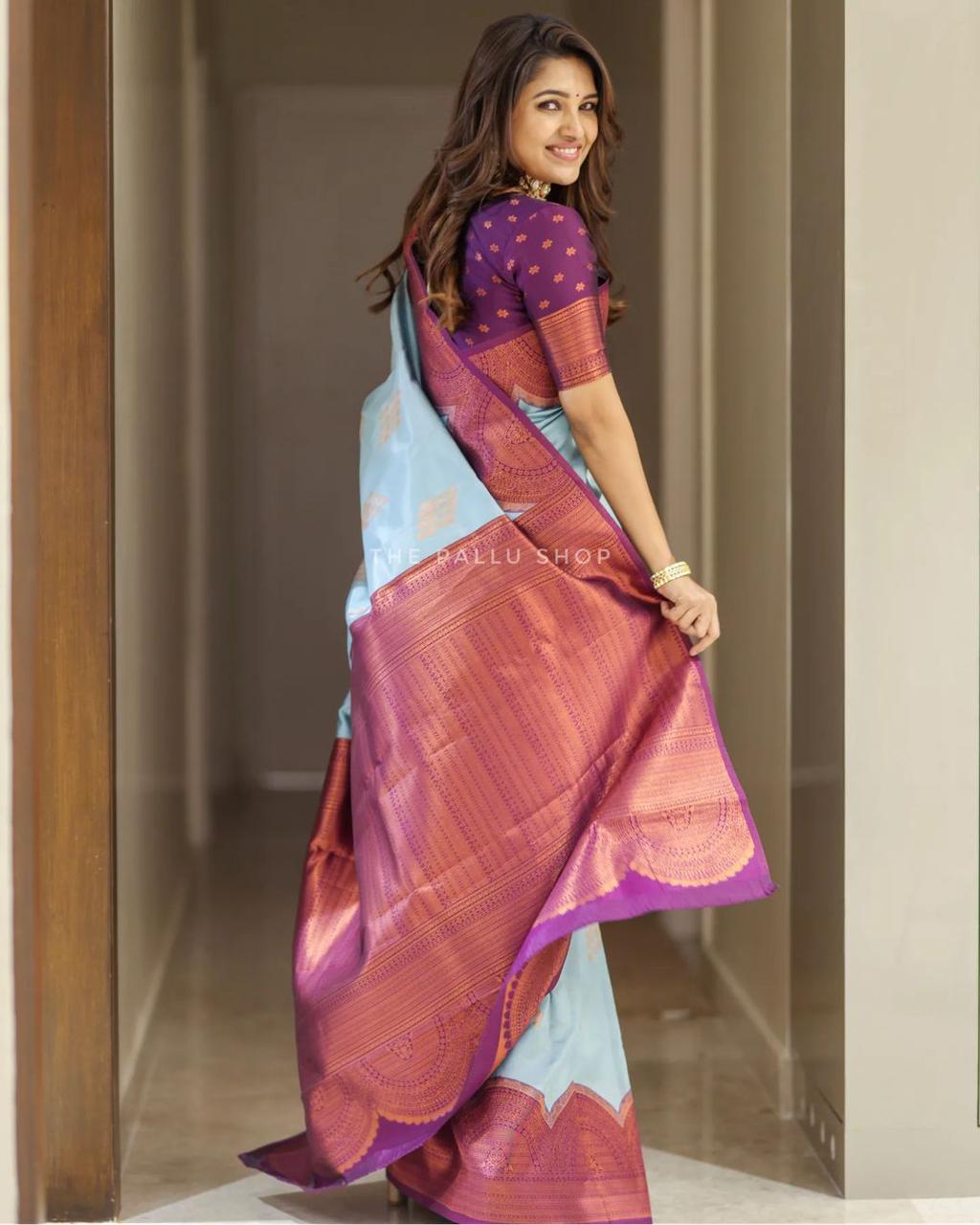 Desultory Sky Soft Silk Saree With Ebullience Blouse Piece