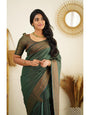 Fugacious Green Soft Silk Saree With Lagniappe Blouse Piece