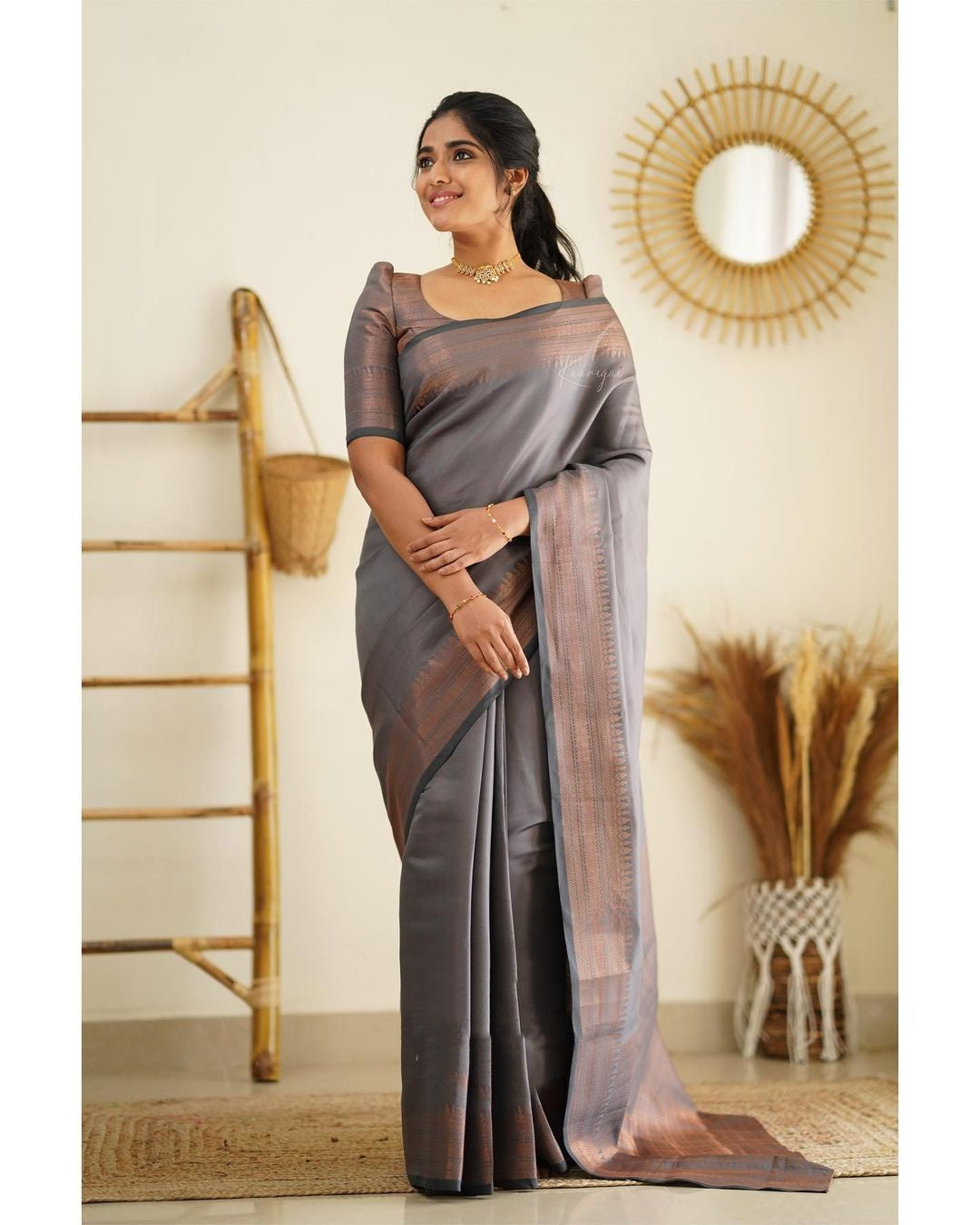 Forbearance Grey Soft Silk Saree With Imbrication Blouse Piece