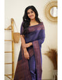 Gratifying Navy Blue Soft Silk Saree With Adoring Blouse Piece