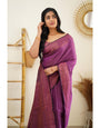 Evocative Purple Soft Silk Saree With Gossamer Blouse Piece