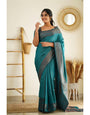 Evanescent Rama Soft Silk Saree With Fugacious Blouse Piece