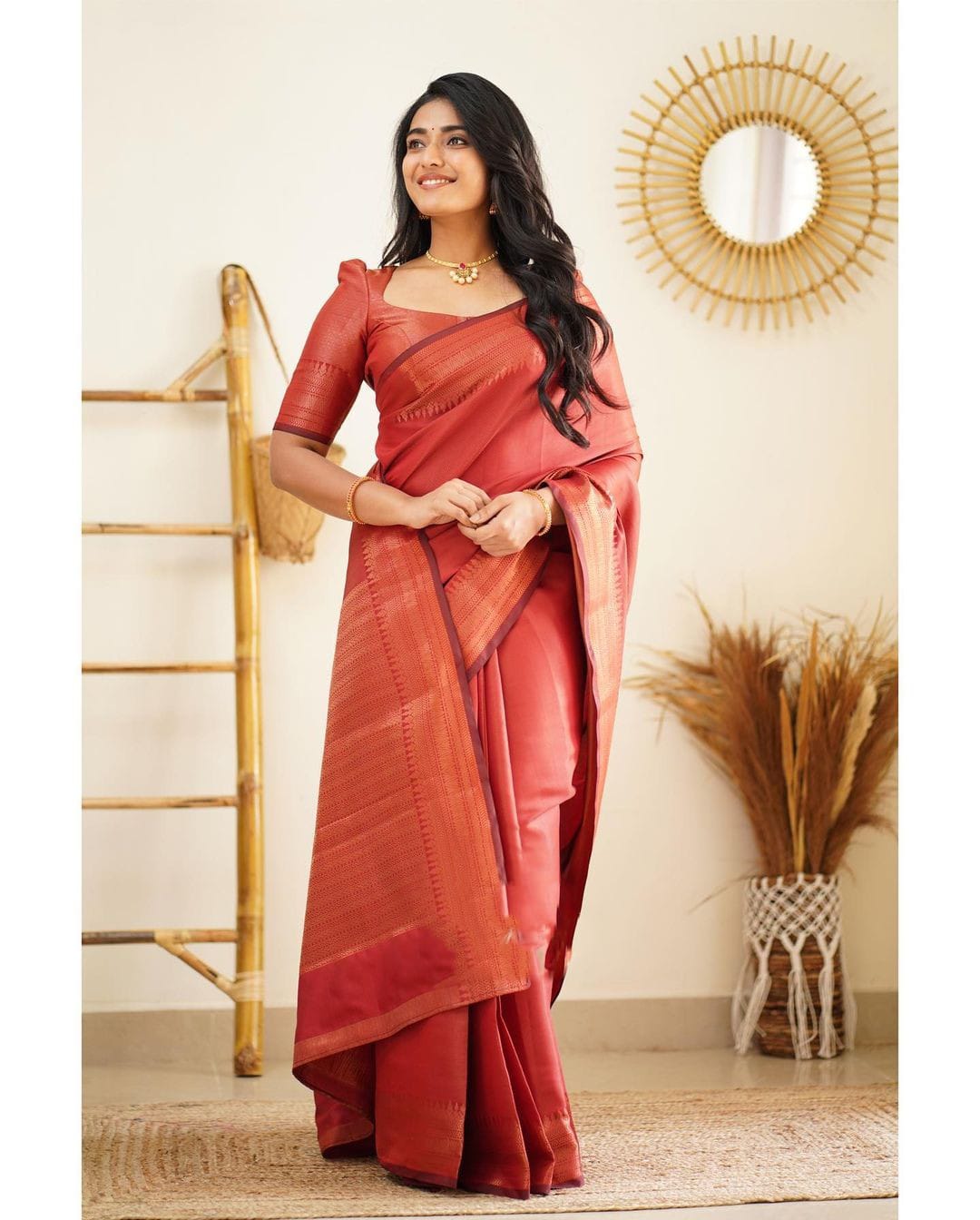 Epiphany Red Soft Silk Saree With Forbearance Blouse Piece