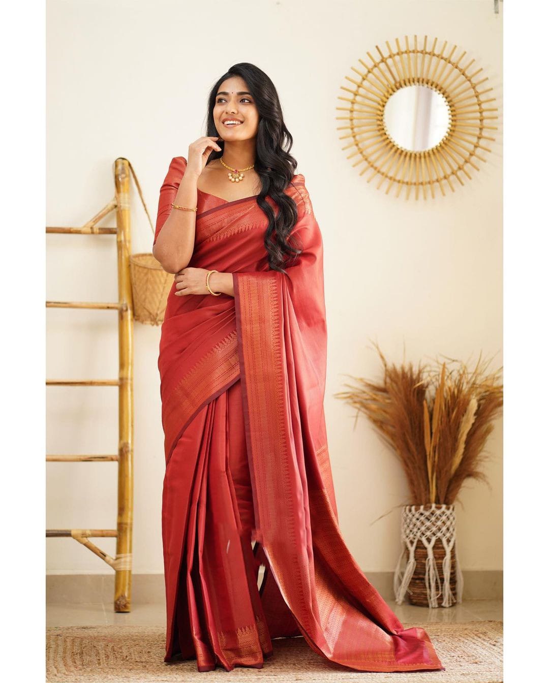 Epiphany Red Soft Silk Saree With Forbearance Blouse Piece