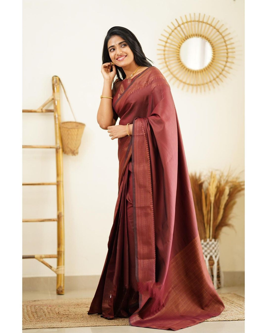 Ephemeral Wine Soft Silk Saree With Evocative Blouse Piece