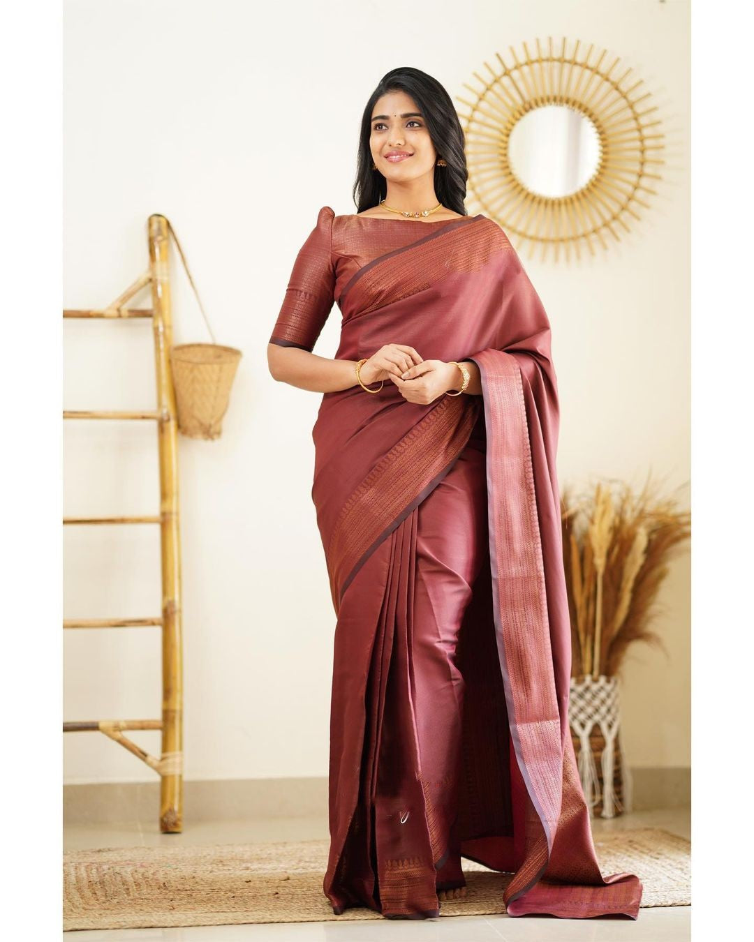 Ephemeral Wine Soft Silk Saree With Evocative Blouse Piece