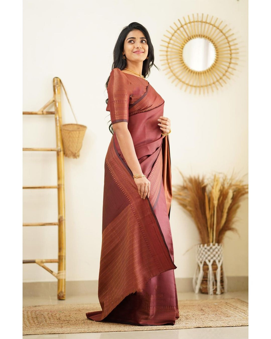 Ephemeral Wine Soft Silk Saree With Evocative Blouse Piece