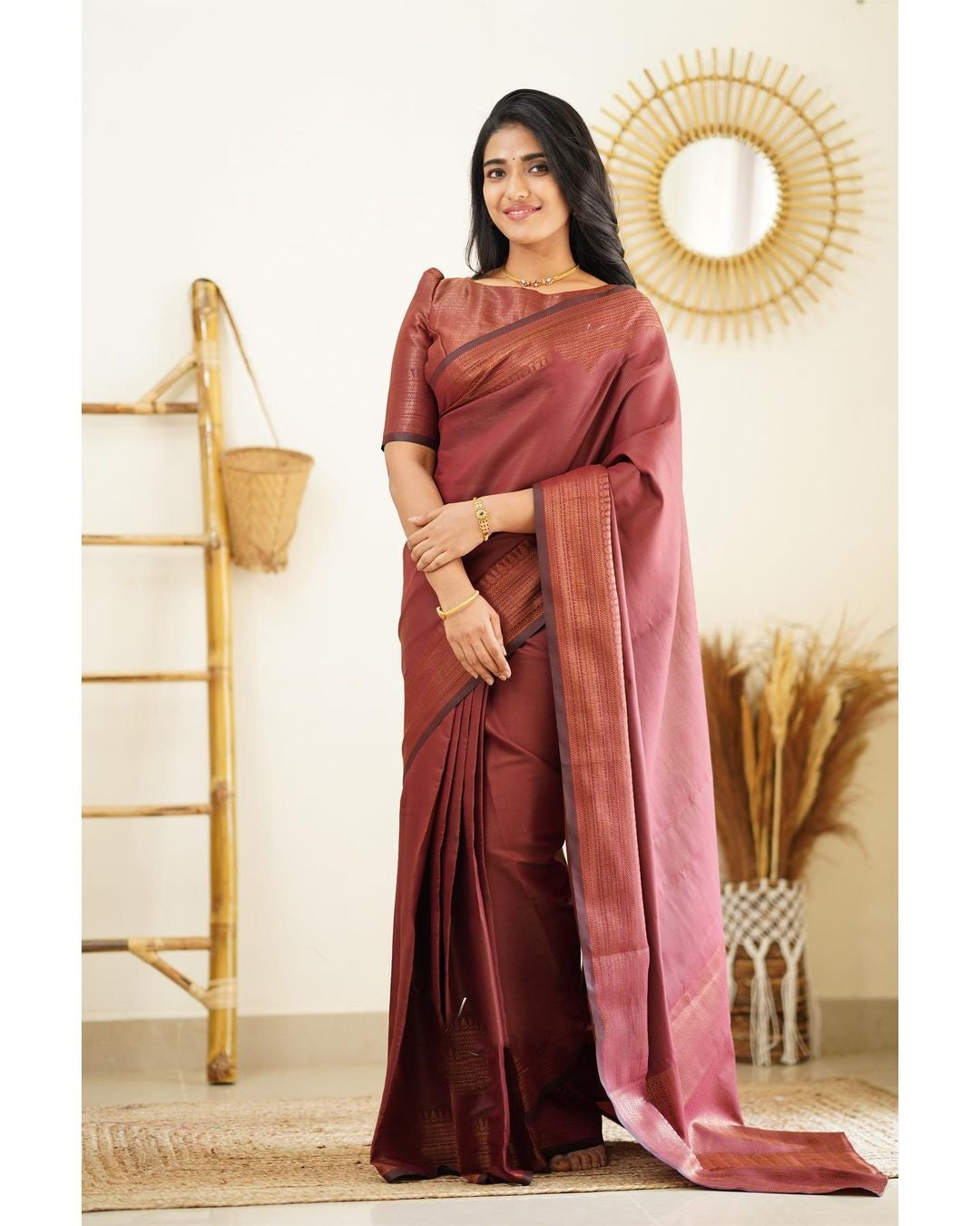 Ephemeral Wine Soft Silk Saree With Evocative Blouse Piece