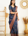 Energetic Navy Blue Soft Silk Saree With Glorious Blouse Piece