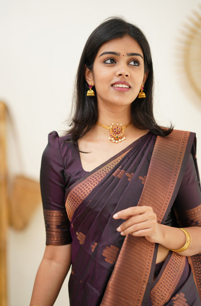 Bewitching Purple Soft Silk Saree With Excellent Blouse Piece