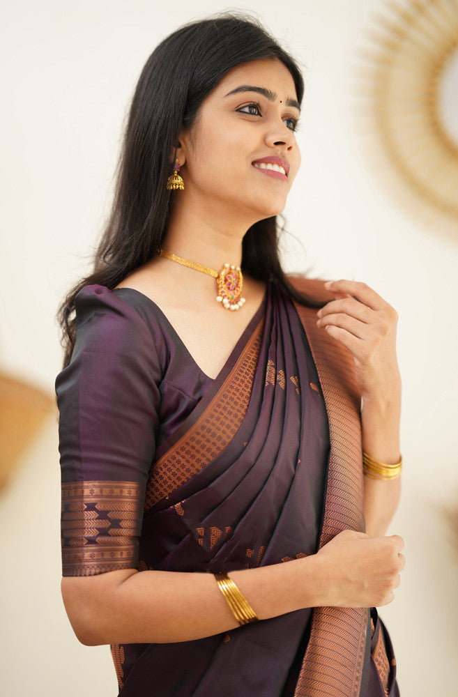 Bewitching Purple Soft Silk Saree With Excellent Blouse Piece