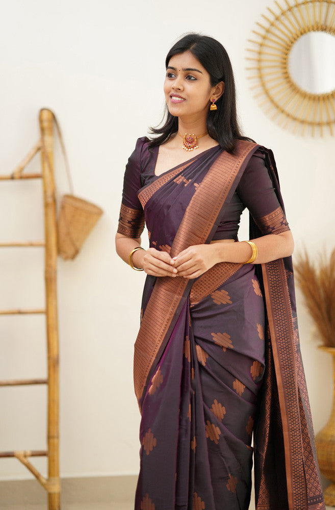 Bewitching Purple Soft Silk Saree With Excellent Blouse Piece