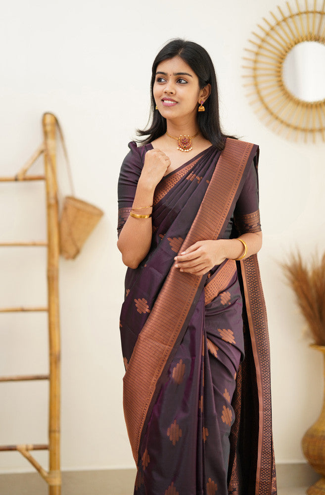 Bewitching Purple Soft Silk Saree With Excellent Blouse Piece