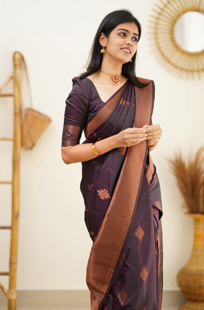 Bewitching Purple Soft Silk Saree With Excellent Blouse Piece