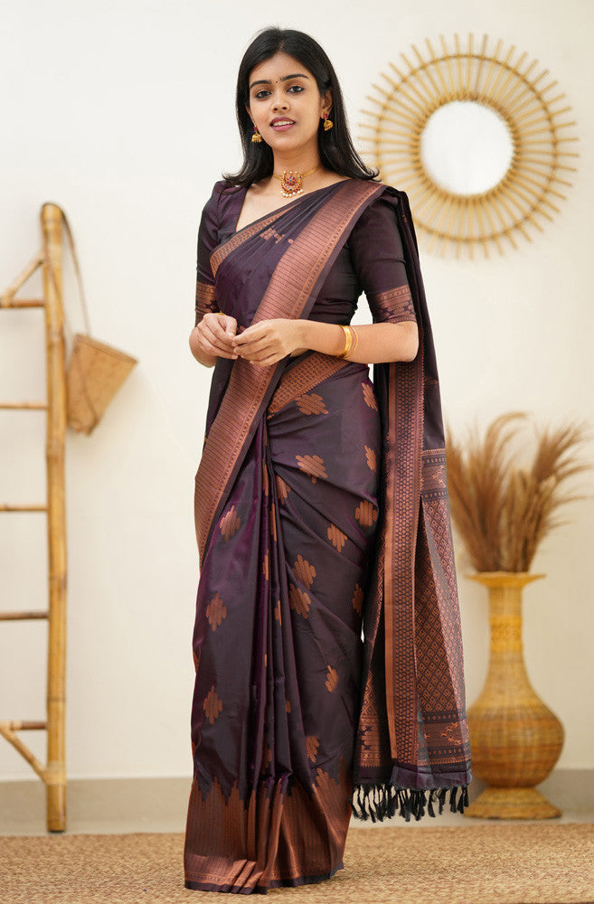 Bewitching Purple Soft Silk Saree With Excellent Blouse Piece