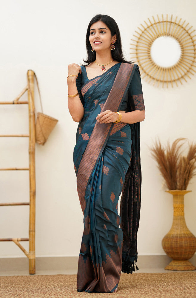 Beauteous Rama Soft Silk Saree With Divine Blouse Piece