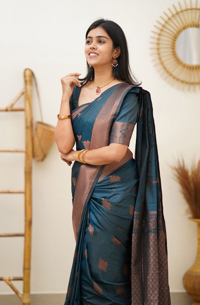 Beauteous Rama Soft Silk Saree With Divine Blouse Piece