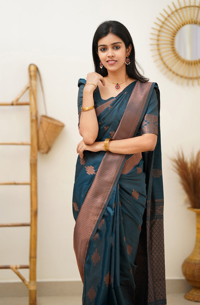 Beauteous Rama Soft Silk Saree With Divine Blouse Piece