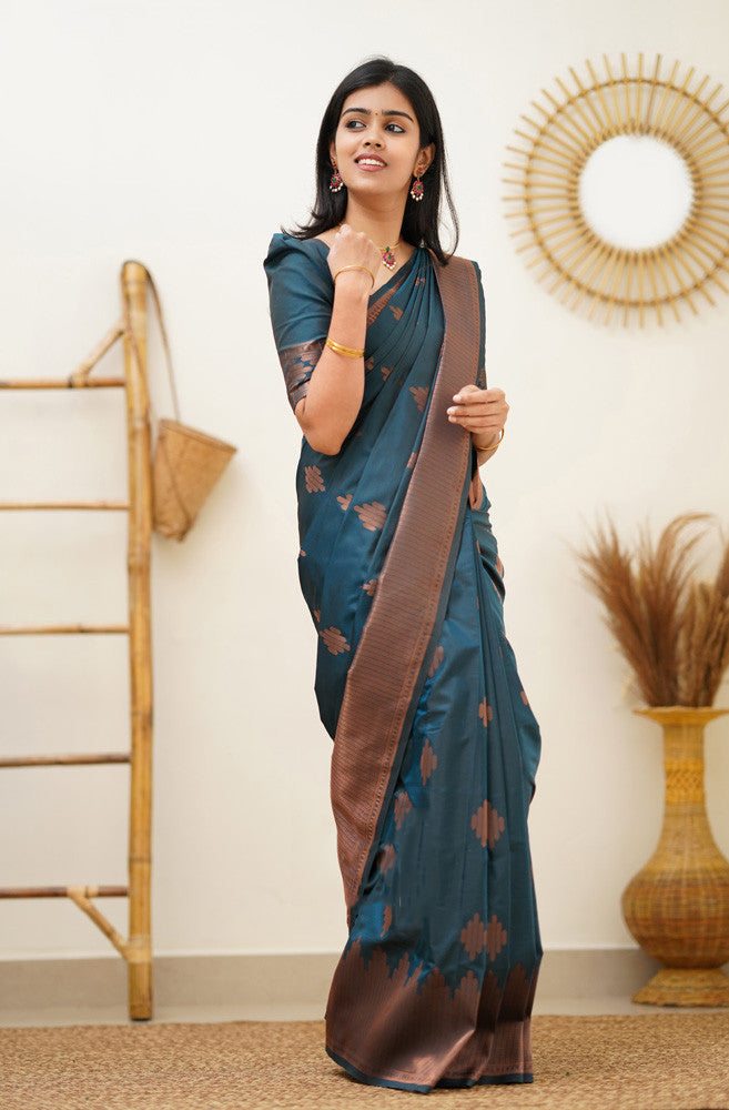 Beauteous Rama Soft Silk Saree With Divine Blouse Piece