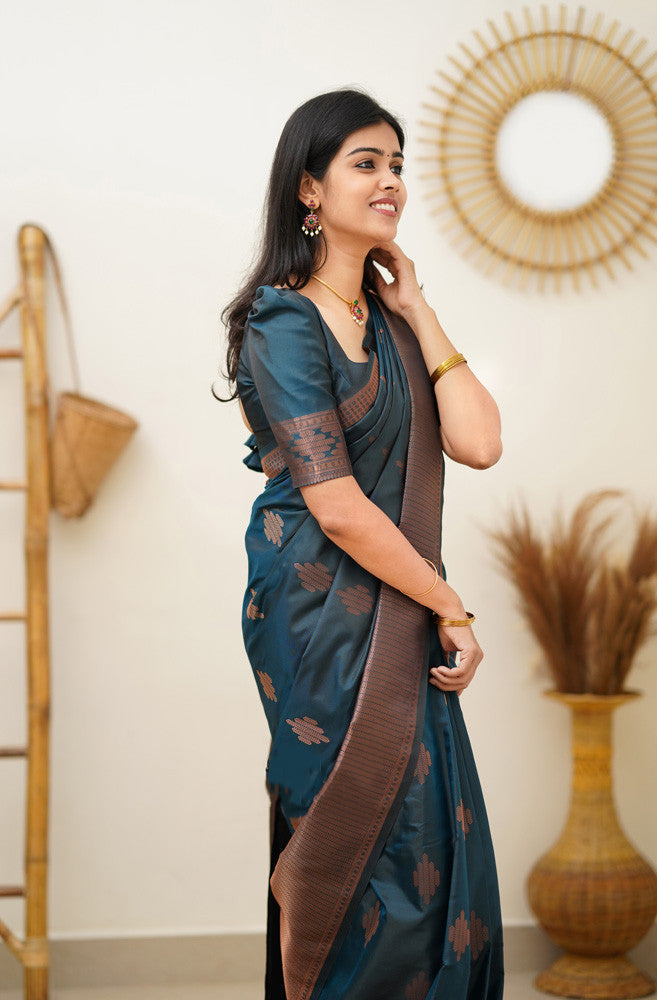 Beauteous Rama Soft Silk Saree With Divine Blouse Piece